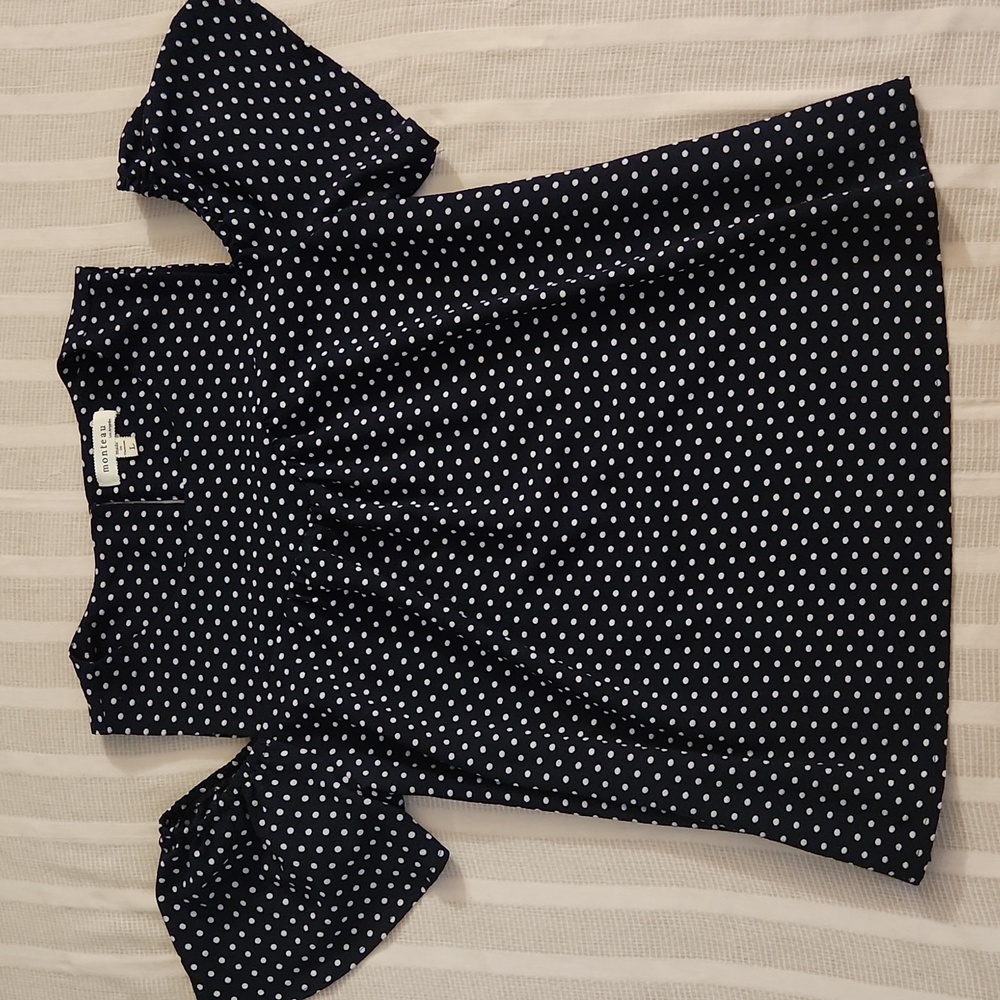 Monteau Navy and White Polka Dot Blouse